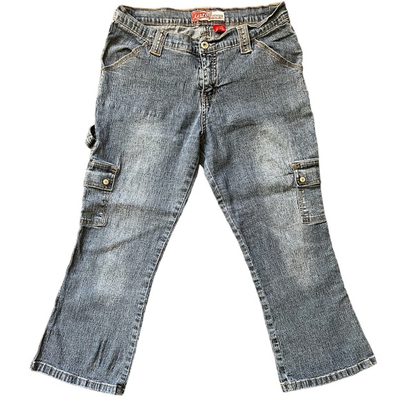 Y2K Lazer Jeans cropped cargo jeans size 9 low rise extra pockets denim - Picture 1 of 5